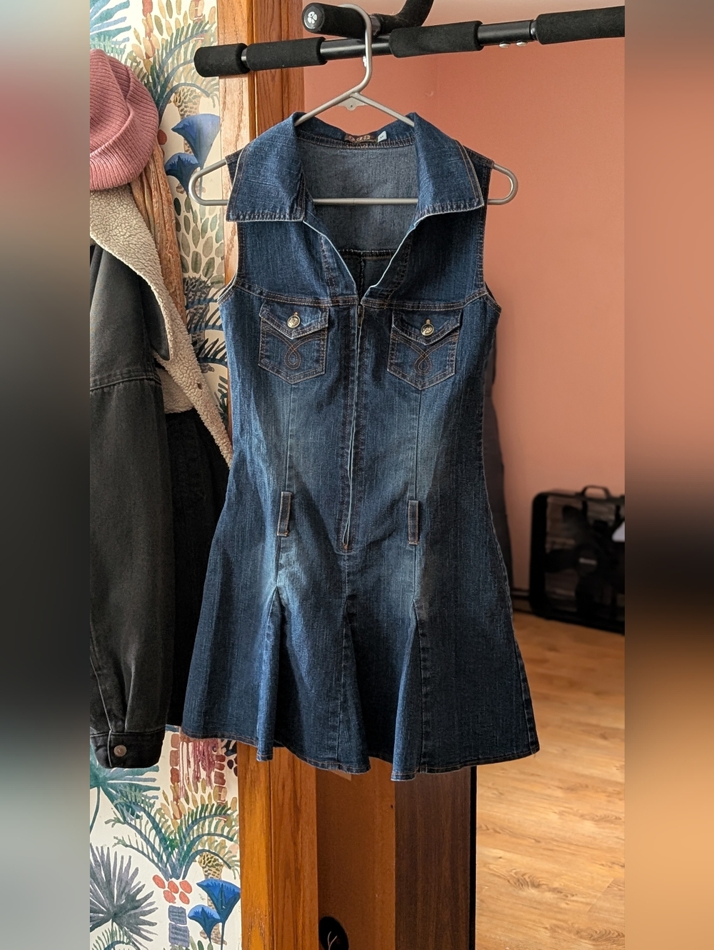 Sleeveless Dark Denim Zip-Front Dress